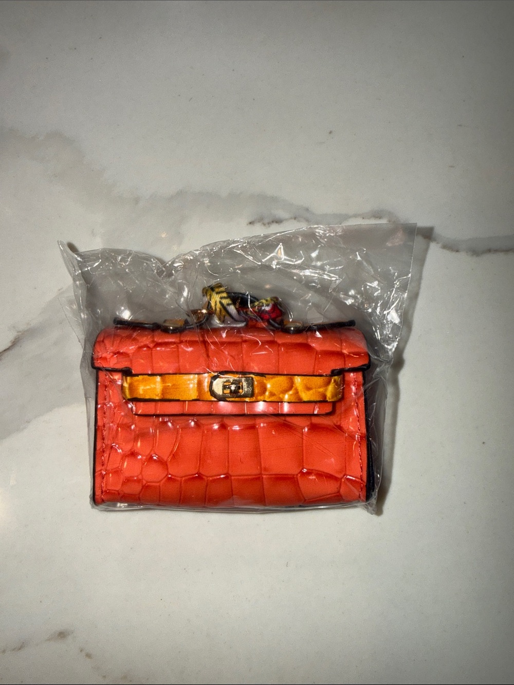 Croc-Embossed Mini Top-Handle Bag in Vibrant Orange